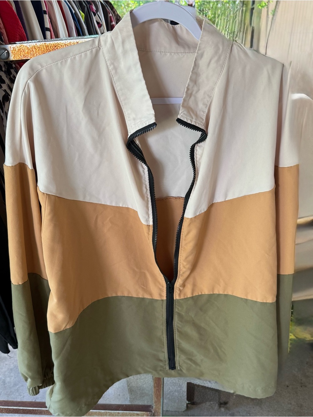 SHEIN Colorblock Utility Jacket in Cream, Tan & Olive Green